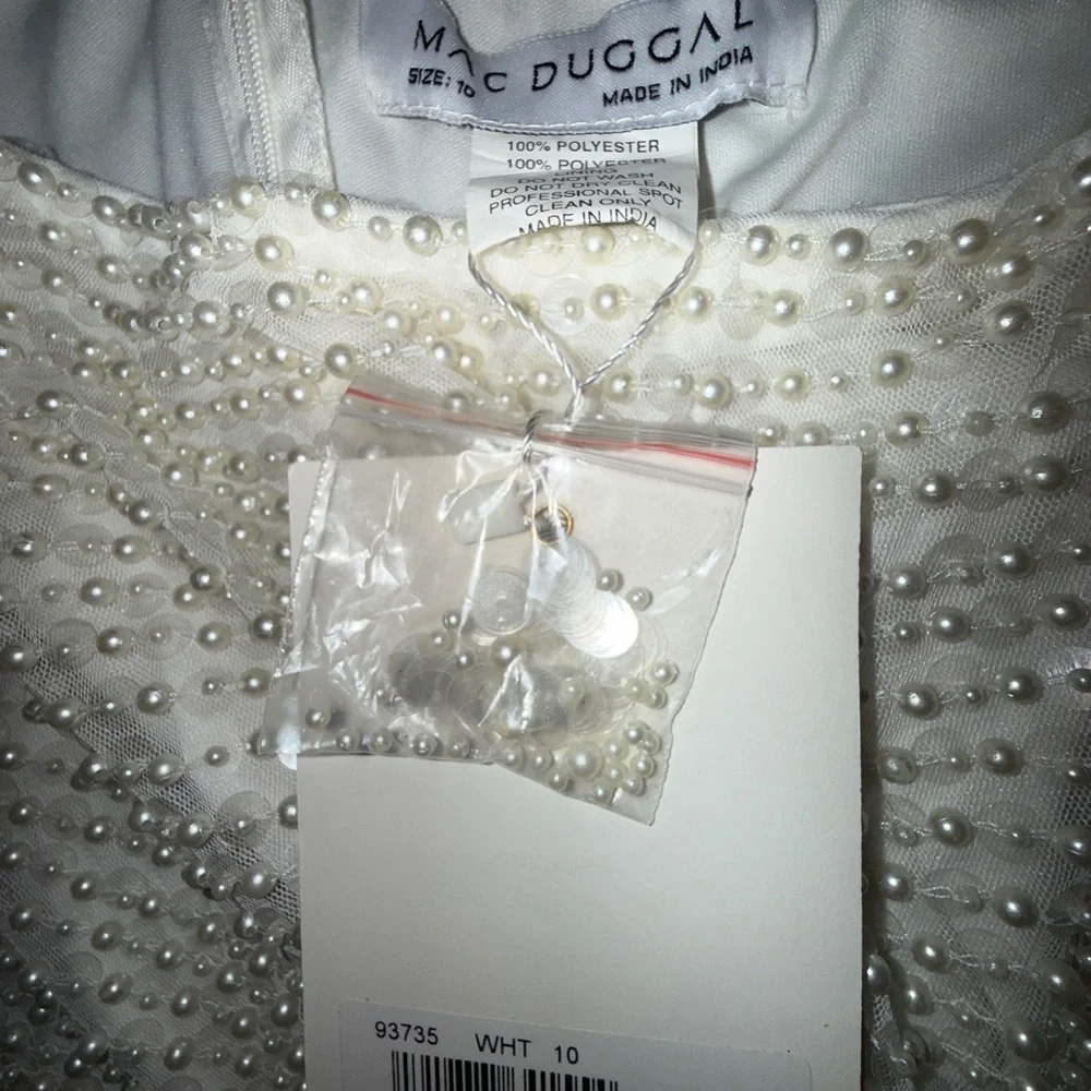 NWT | Mac Duggal 93735 White Pearl Soft Tie One Shoulder Gown Size 10